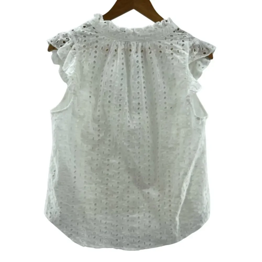 Evereve Calista Eyelet Ruffle Sleeveless Button Down Boho Blouse Size Medium - Picture 8 of 14